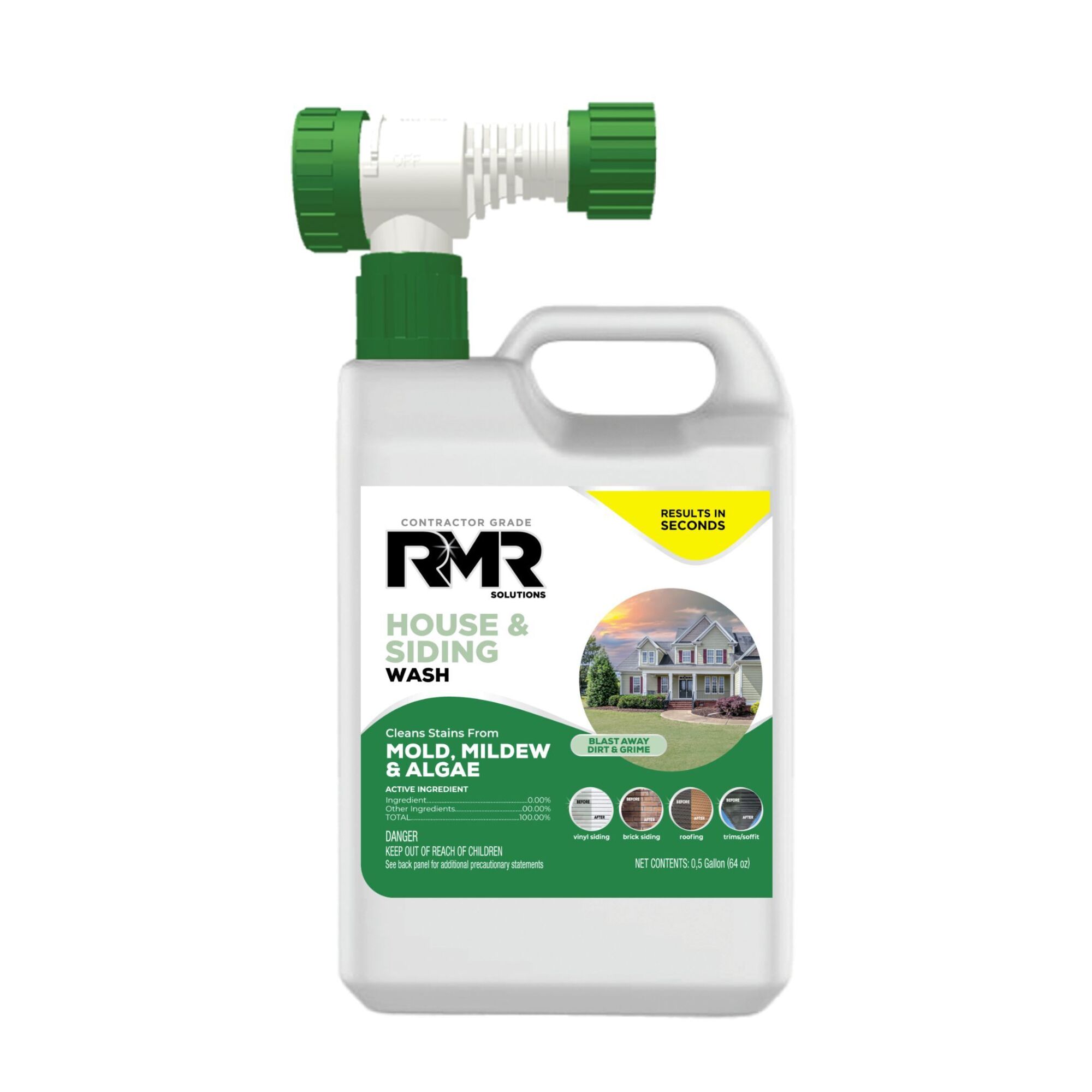 RMR House & Siding Wash — 64 Oz., Hose-End Cleaner, Outdoor Mold & Mildew Remover, Model# RMRHW64oz